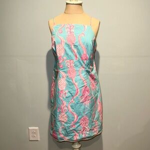 Lilly Pulitzer Vintage Pineapple Pink and Blue Sleeveless Dress